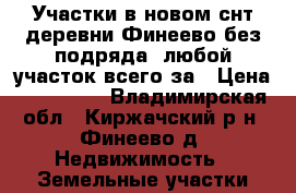 Участки в новом снт деревни Финеево без подряда. любой участок всего за › Цена ­ 150 000 - Владимирская обл., Киржачский р-н, Финеево д. Недвижимость » Земельные участки продажа   